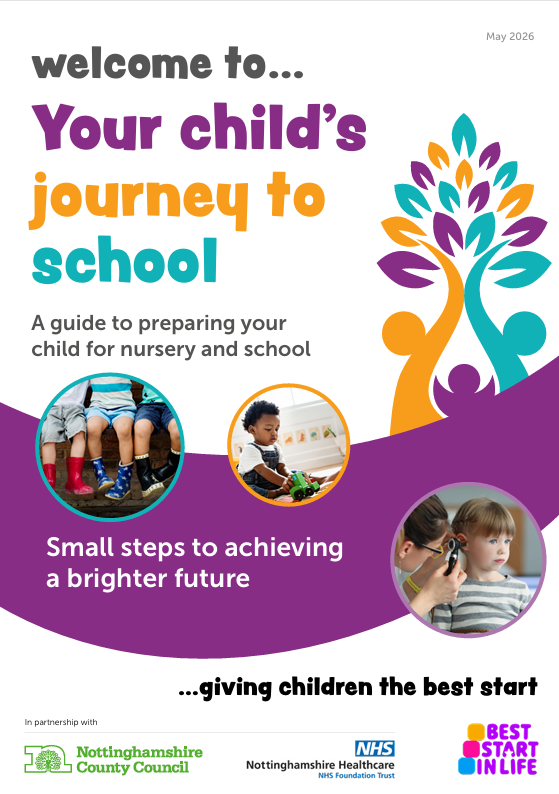 Your child's journey to school booklet cover.  A guide to preparing your child for nursery and school.