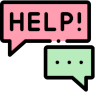 Speech bubbles saying help