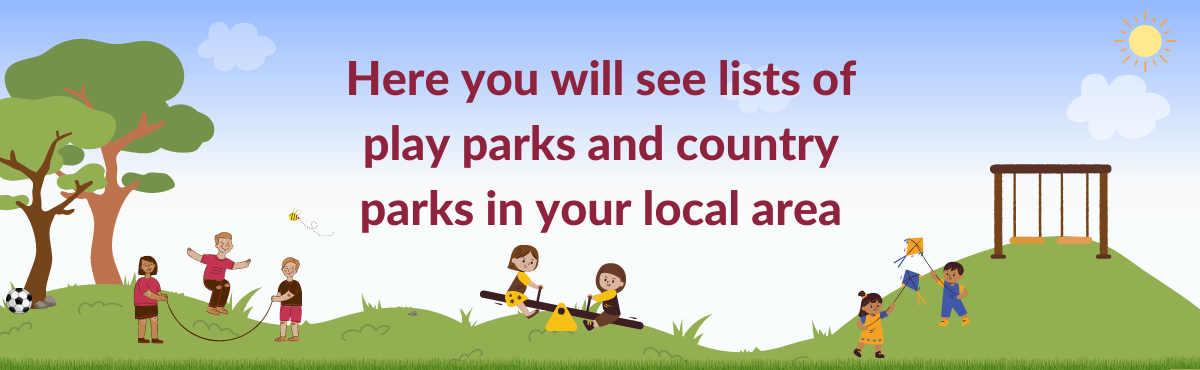 Banner image displaying cartoon images of children playing on park equipment with text saying 