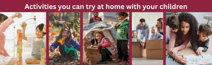 Various images of children playing at home