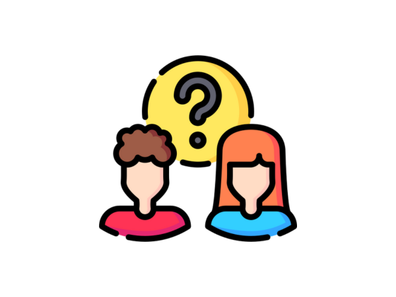 Two people with a question mark above their heads