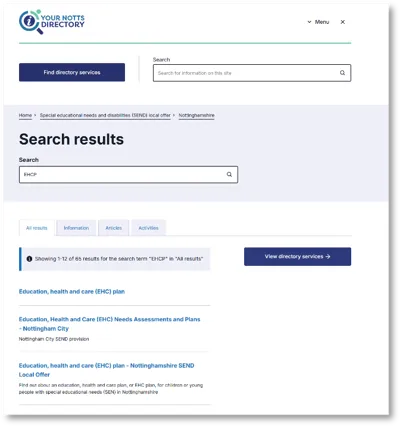 Screen shot of search function