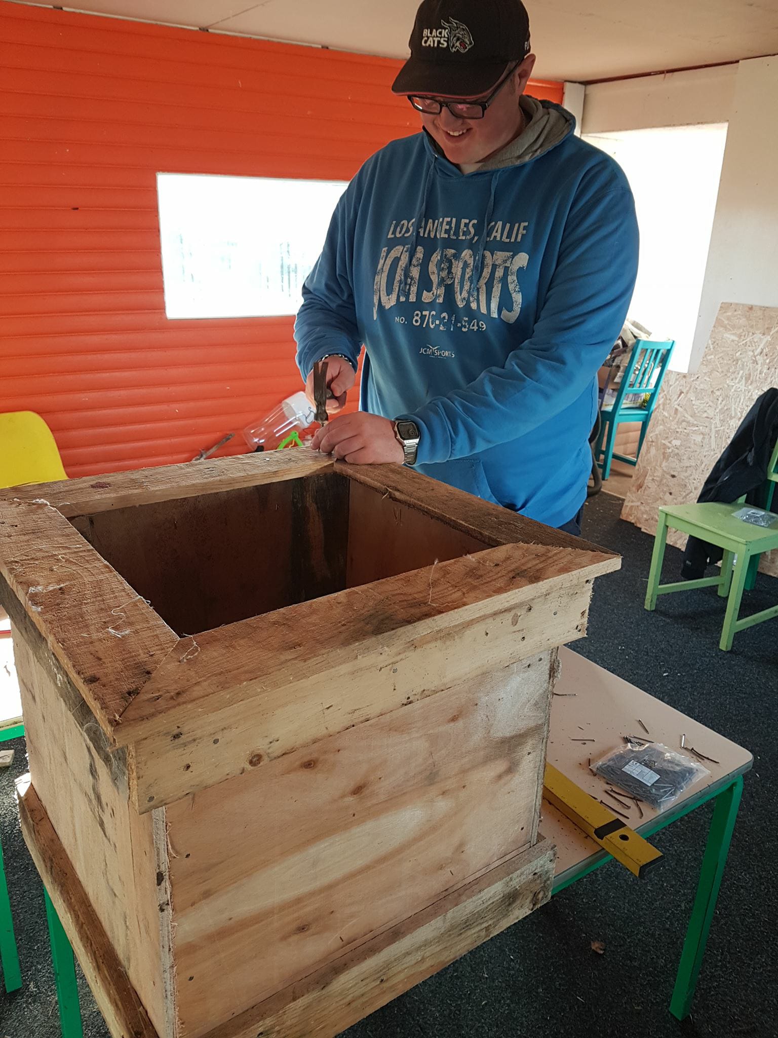 service users working in the construction barn
