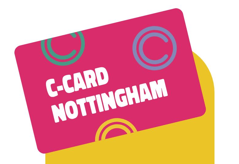 Pink credit card shape with text c-card Nottingham