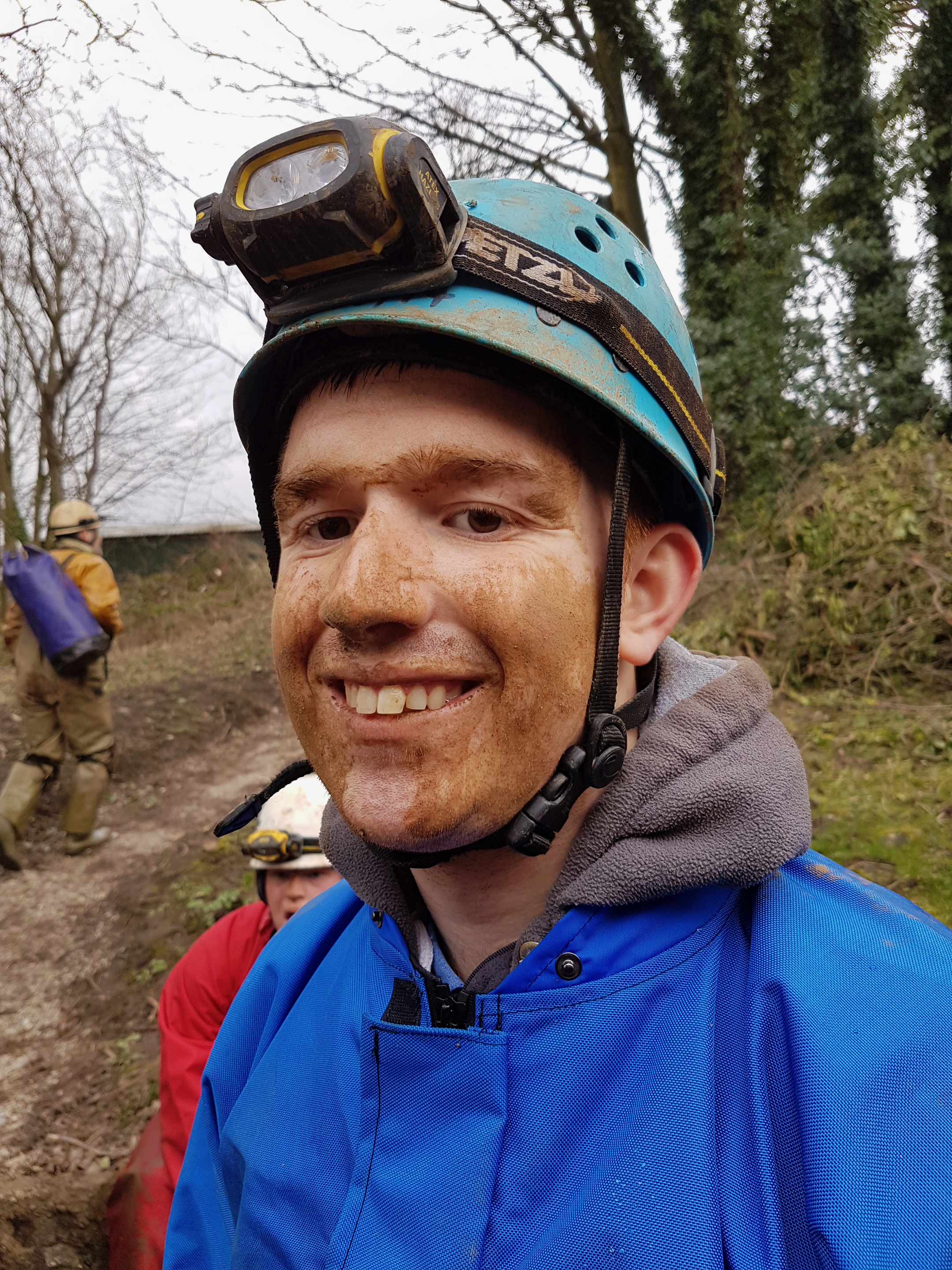 Man in caving equipment