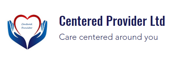 Logo - Hands holding heart with text Centered Provider Ltd, Care centered around you