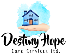 Logo: Hand holding house with text below Destiny Hope Care Services Ltd