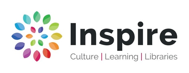 Inspire Logo, Cake or flower made up from a colour wheel of stylised leaves.