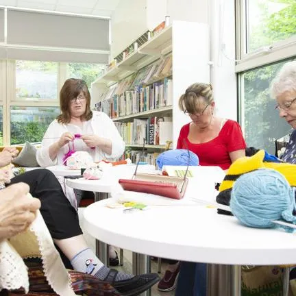 Photograph of a library knitting group