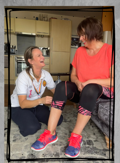 With a post knee replacement client