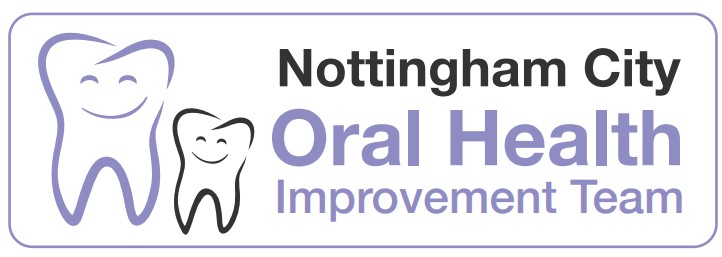 Logo: Two teeth with smiley faces with text Nottingham City Oral Health Improvement Team