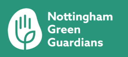 Logo: Hand outline in the shape of a flower with text Nottingham Green Guardians