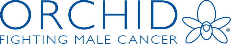 Logo: Outline of orchid flower with text Orchid Fighting Male Cancer