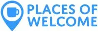 Places of Welcome logo - Blue typography with map in with mug inside.