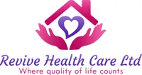 Logo: Hands holding house with heart in centre, text below reads Revive Health Care Ltd, Where quality of life counts
