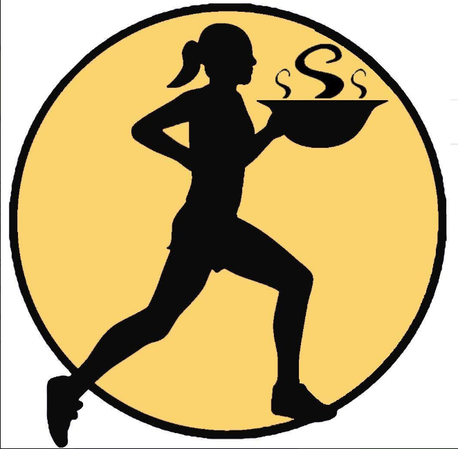 Soup Runner Logo, Person running with bowl of soup