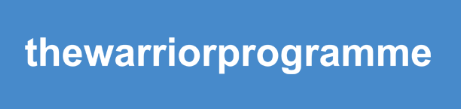 Logo: Blue background with white text the warrior programme