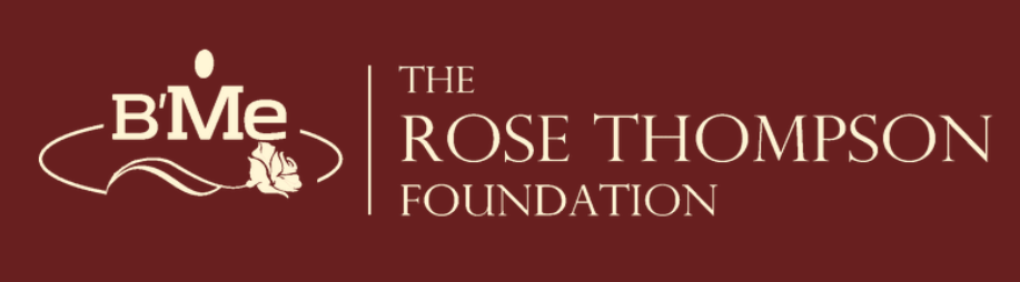 The Rose Thompson Foundation logo with stylized text and graphic elements on a maroon background.